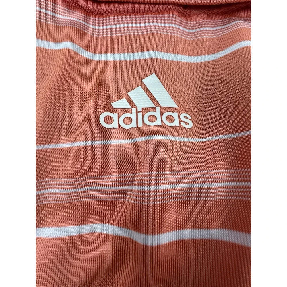 Adidas Polo Mens Medium Orange Striped Short‎ Sleeve Shirt Golf Puremotion